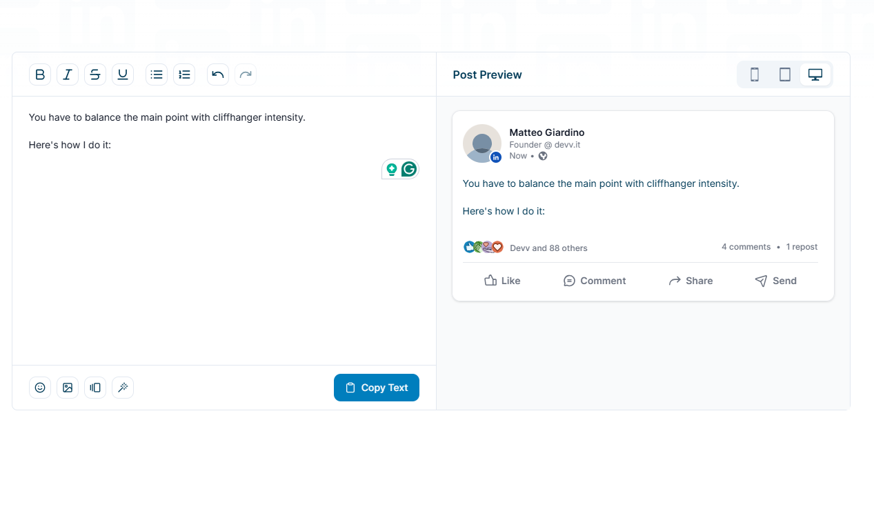 Previewing LinkedIn Post
